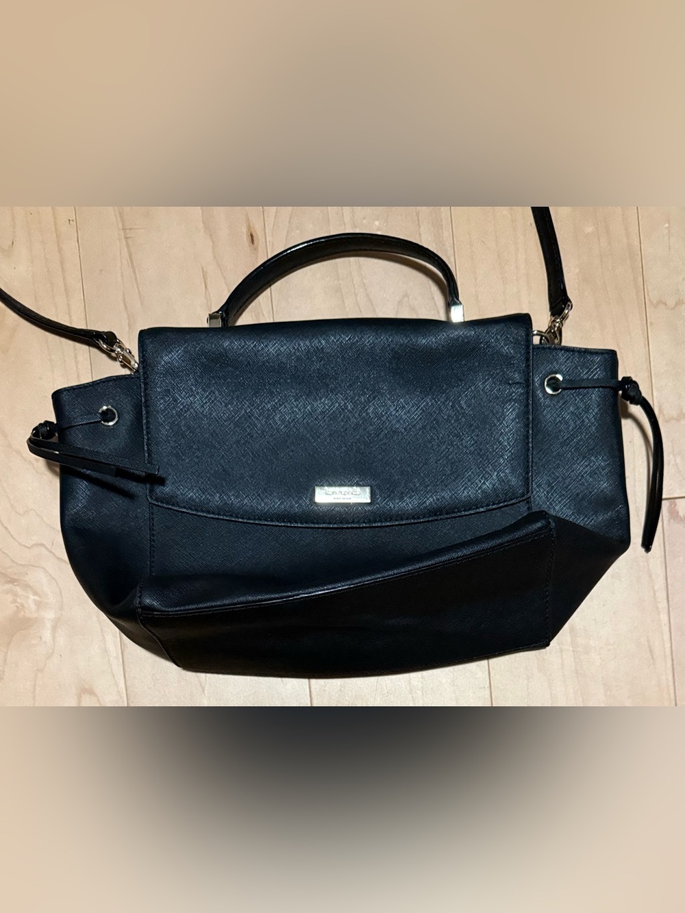 Kate Spade Laurel Way Lilah Satchel Crossbody Saffiano Leather Black Gold